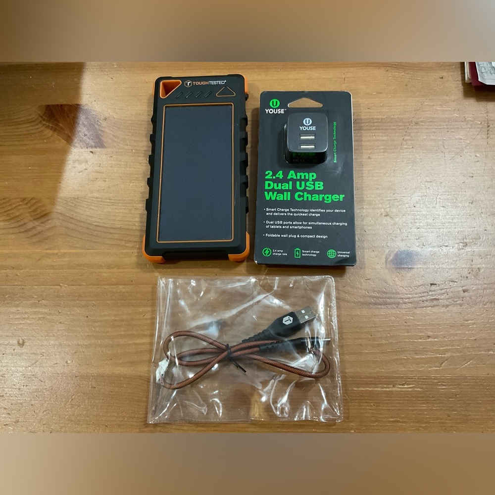 ToughTested: Solar power charger bank withflashlight feature 3 piece bundle/set